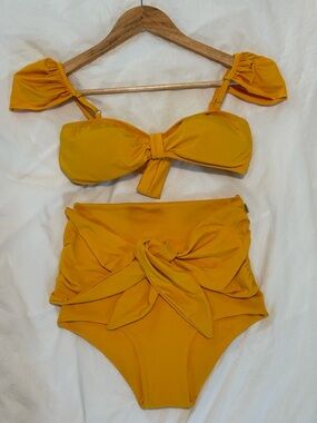 Mustard Yellow High-Waist Tie Bikini Set - Women Swim Bikini